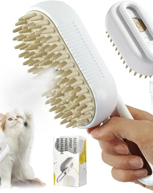 Rechargeable 3-in-1 multifunctional cat grooming brush by Problems Solved with ergonomic design and cleaning bristles.