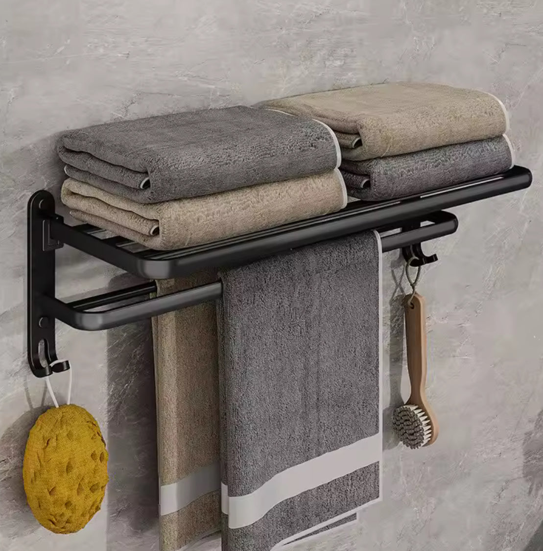 Matte Black 50CM Folding Holder With Hook Towel Holder adhesive - Problems Solved