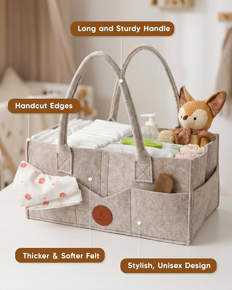 Maliton Nappy Caddy by Problems Solved, a sturdy portable washable diaper organizer for newborn essentials with multiple compartments.