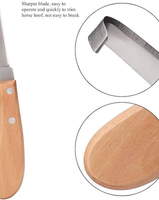 Problems Solved Sharper Hoof Knife for left or right hand, a durable farrier tool for trimming horse hooves.