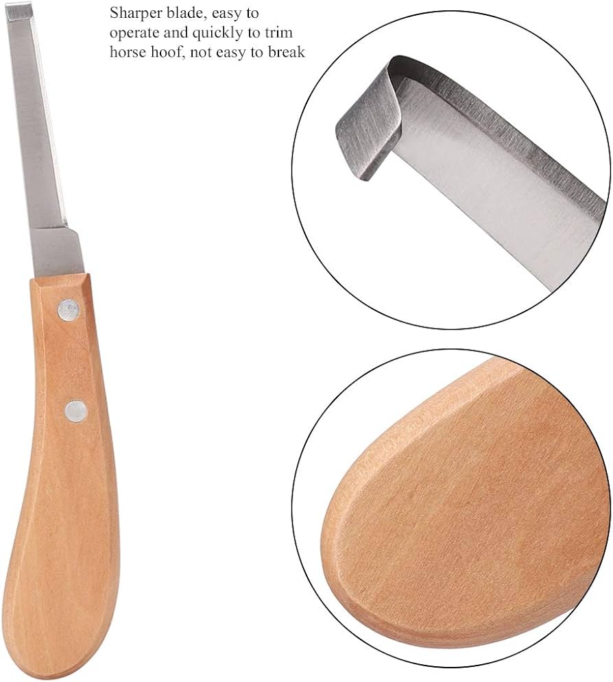 Problems Solved Sharper Hoof Knife for left or right hand, a durable farrier tool for trimming horse hooves.