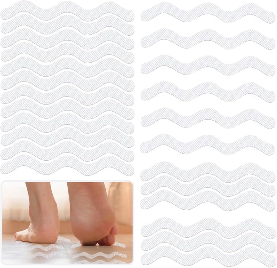 24-piece self-adhesive shower stickers non-slip shower mat by Problems Solved, showing textured, colorful anti-slip bathroom safety stickers.