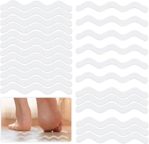 24-piece self-adhesive shower stickers non-slip shower mat by Problems Solved, showing textured, colorful anti-slip bathroom safety stickers.