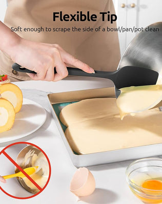 Problems Solved silicone spatula set of 4, heat-resistant up to 315°C, flexible kitchen utensils shown with colorful handles.