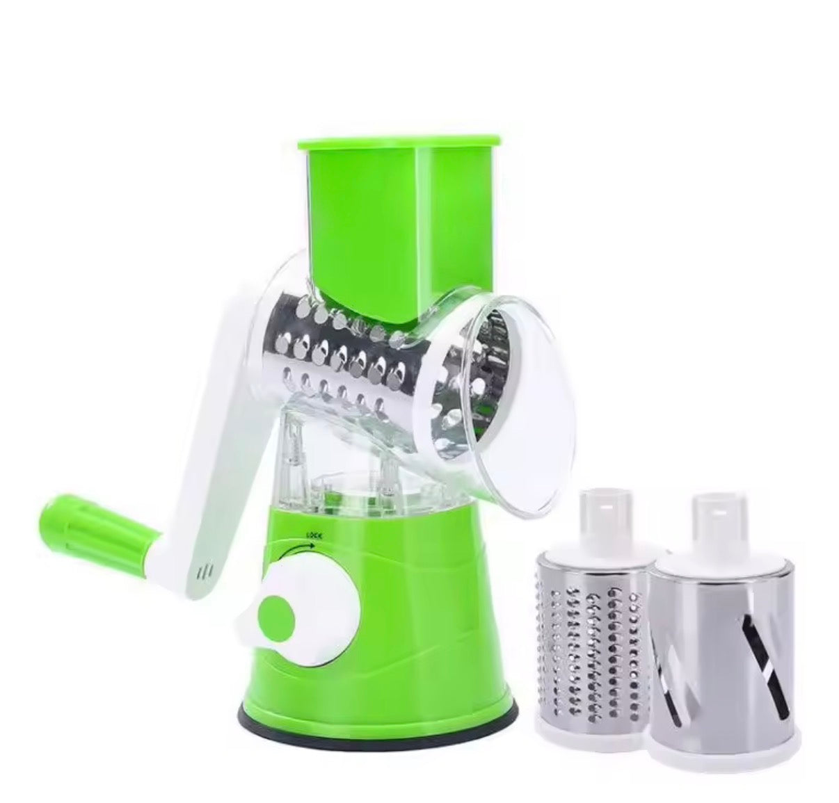 Problems Solved vegetable and fruit slicer and grater, benchtop drum cutter with multiple blades for efficient food preparation.