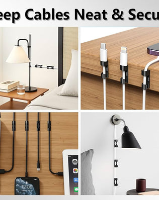 Problems Solved 40-pack cable clips for wire management, adhesive back, ideal for home and office cable organization.