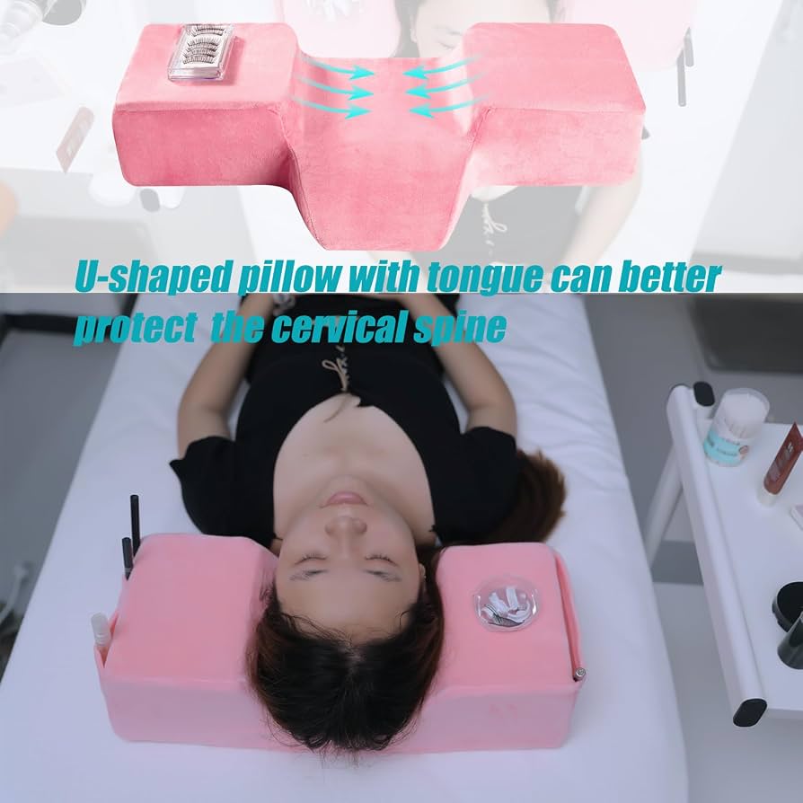 Memory foam eyelash extension pillow by Problems Solved, designed for comfortable neck support during beauty salon treatments.