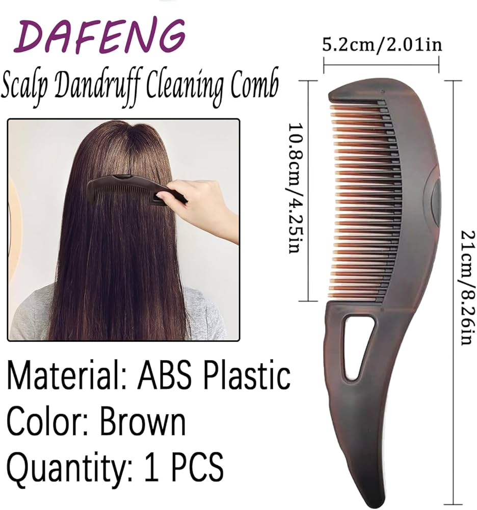 Problems Solved brown dandruff comb with hollow teeth for scalp detoxing, psoriasis, lice, and hair care.