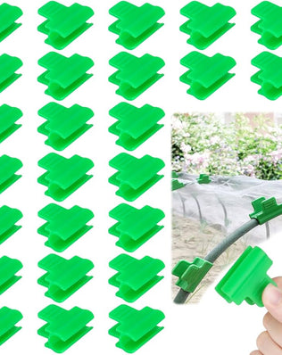 Pack of 50 Problems Solved green greenhouse clamps with 11mm diameter polytunnel plant clips for garden support.