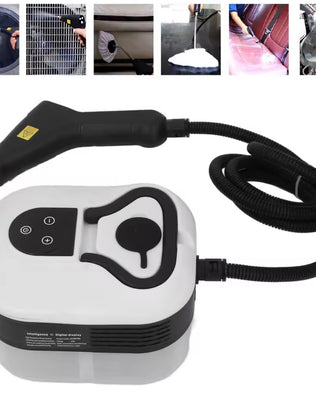 Problems Solved handheld steam cleaner with a sleek, portable design for versatile cleaning of furniture and surfaces.