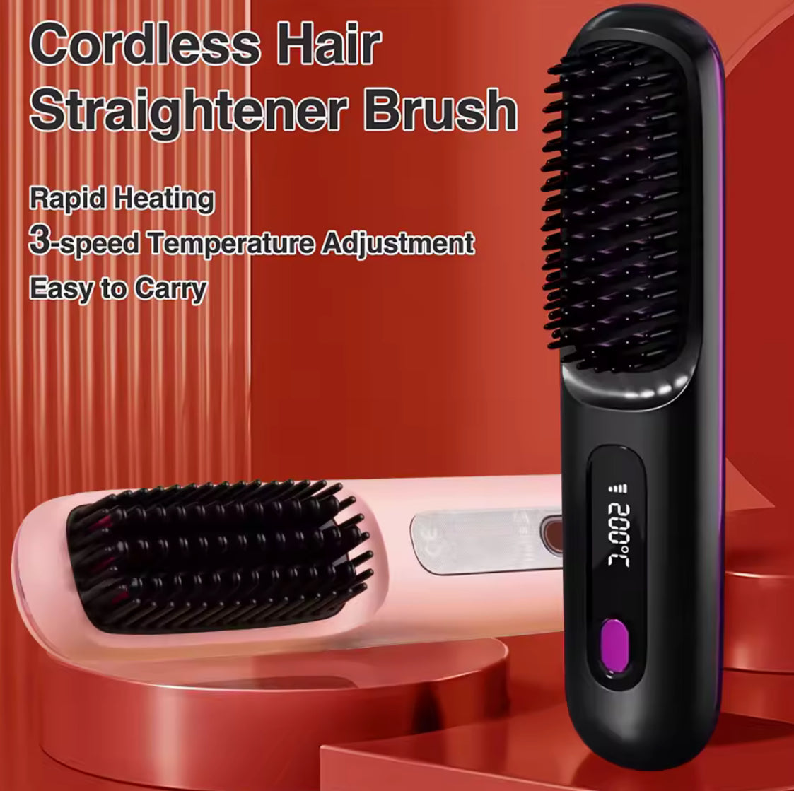 Electric Hair Straightener Brush Portable Fast Heating - Problems Solved