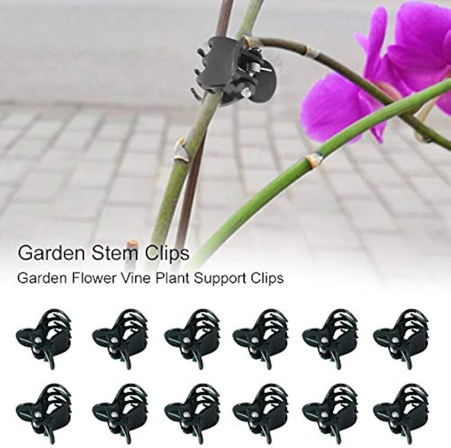 Problems Solved 100-pack plant support clips for garden flower stems, plastic mini stalk clips for gardening and plant support.