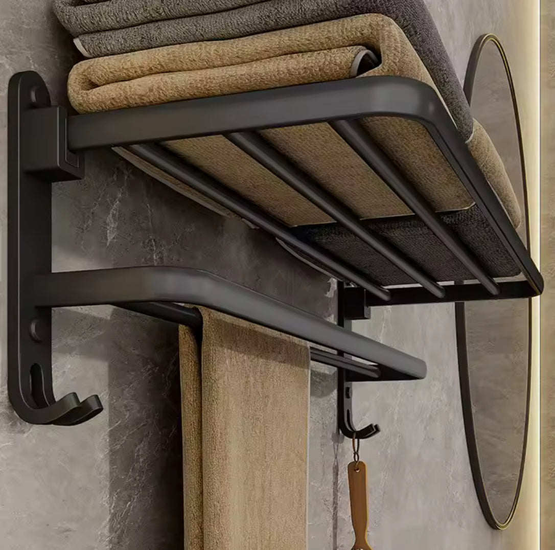 Matte Black 50CM Folding Holder With Hook Towel Holder adhesive - Problems Solved