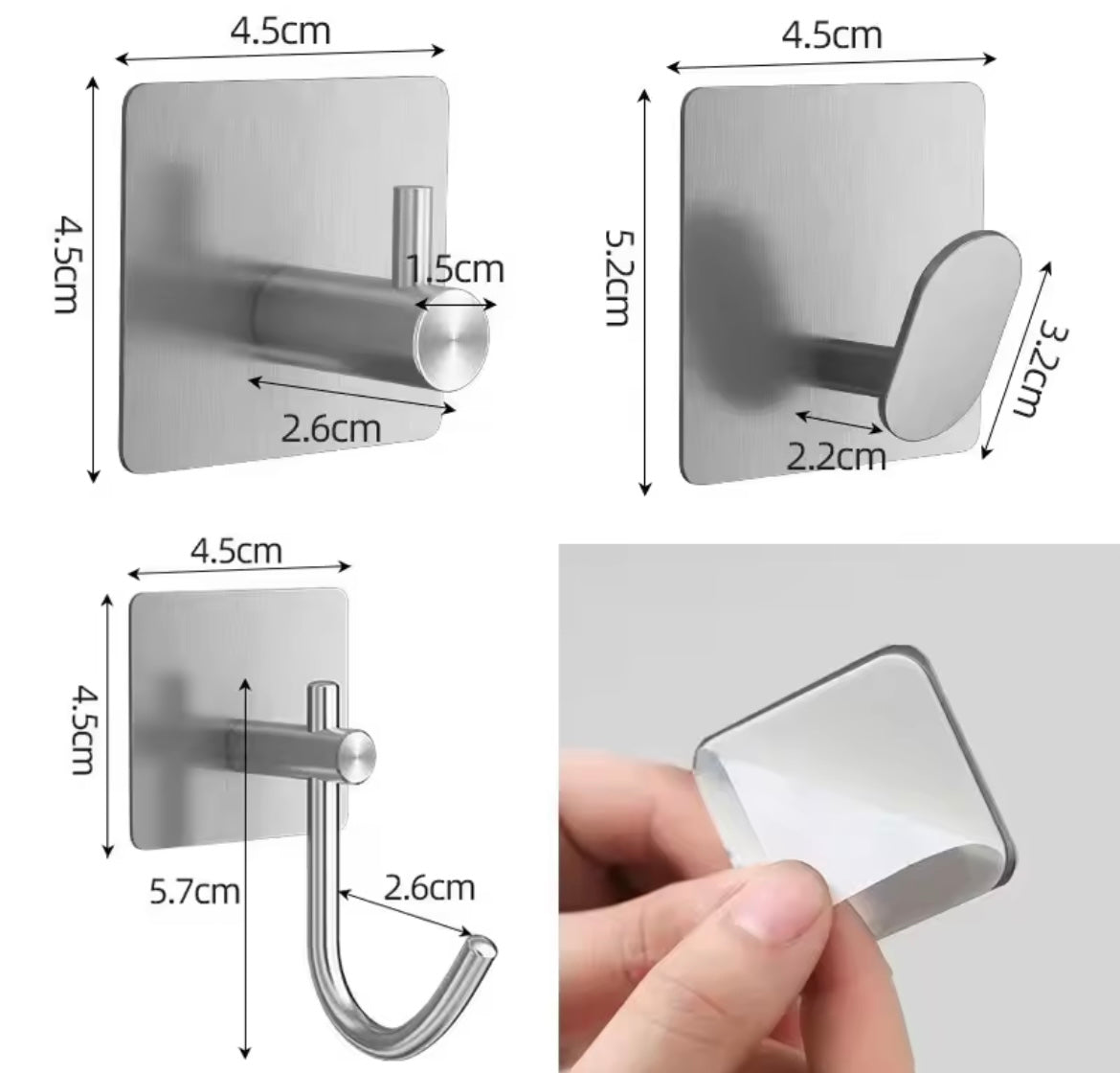 4PCS Stainless Steel Bathroom Robe Hooks Adhesive Wall Hook - Problems Solved