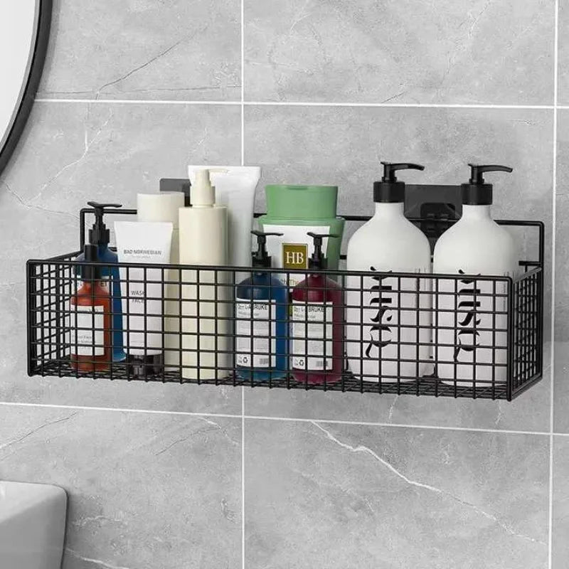 Problems Solved multifunctional bathroom organiser with no-punch design, featuring compartments for toiletries and bathroom essentials.