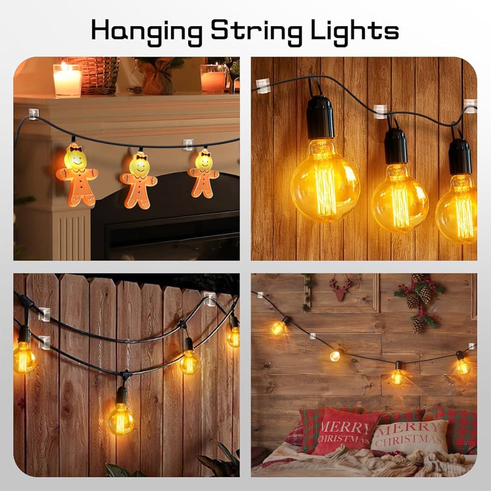 Problems Solved 60-piece outdoor light hooks with adhesive fairy light clips and cable organizers for secure outdoor lighting setup.