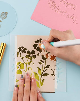 Problems Solved hot heated foil pens and foil roll set for card making, scrapbooking, and craft projects with detailed drawing tips.