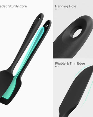 Problems Solved silicone spatula set of 4, heat-resistant to 315°C, flexible kitchen utensils with colorful handles on white background.