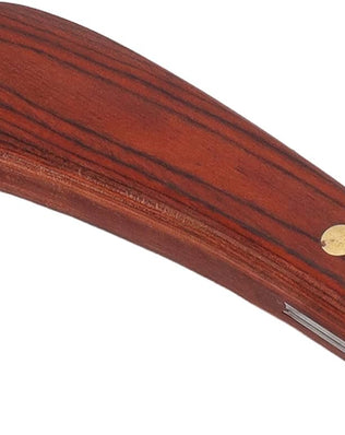 Problems Solved hoof knife with wooden handle, a farrier tool for trimming horse hooves, sharp blade for precise hoof cutting.
