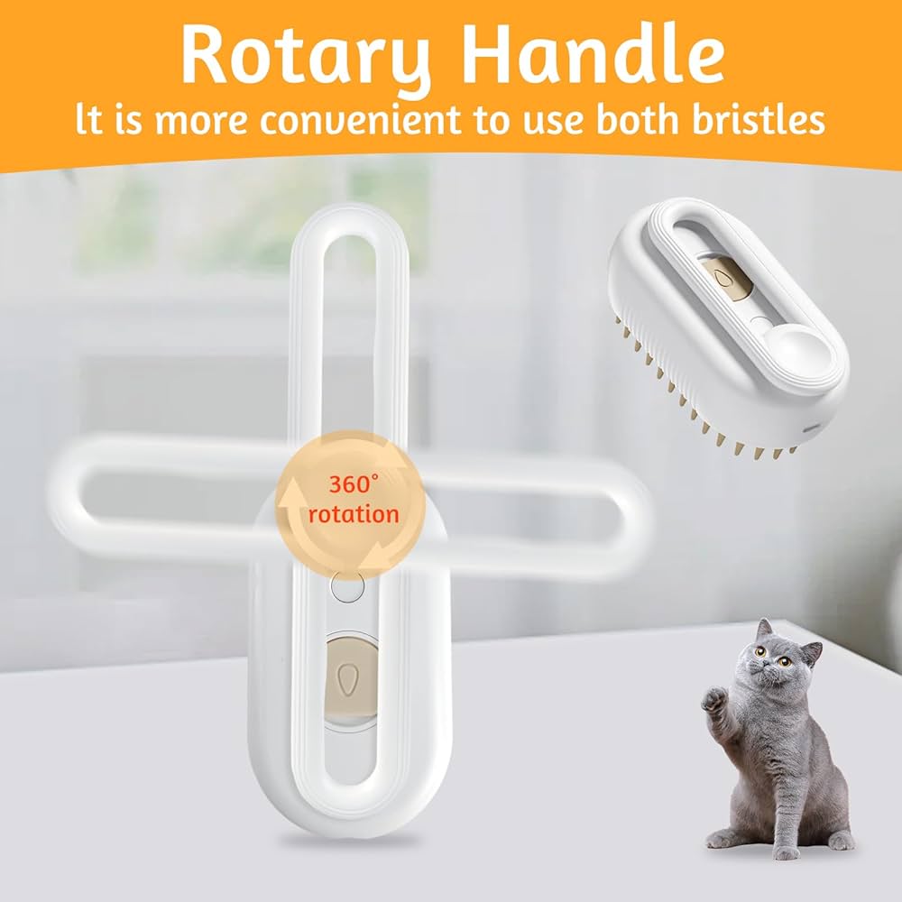 Rechargeable 3-in-1 multifunctional cat grooming brush by Problems Solved, showing the compact design with ergonomic handle and grooming tools.