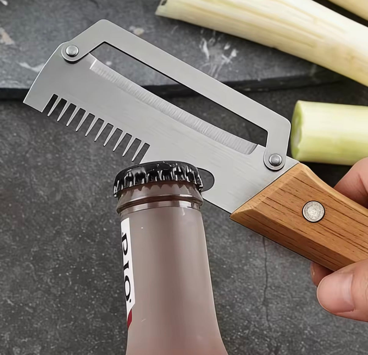 Problems Solved wooden vegetable peeler with ergonomic handle, designed for easy peeling of fruits and vegetables.