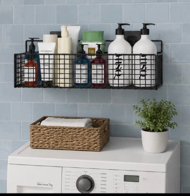 Problems Solved bathroom organiser with multiple compartments for toiletries, no-punch design, ideal for keeping bathroom essentials tidy.