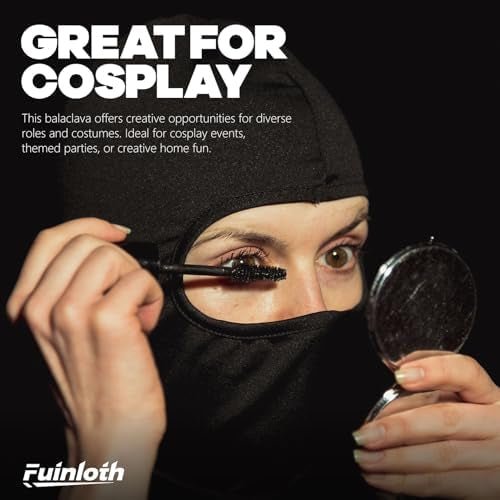 Black Balaclava ski face mask by Problems Solved, designed for motorcycle and cycling helmets, offers full neck and face coverage.