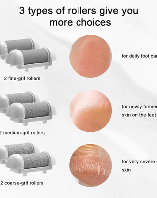 Six replacement roller refill heads for pedicure foot file by Problems Solved, showing textured abrasive surfaces for foot exfoliation.