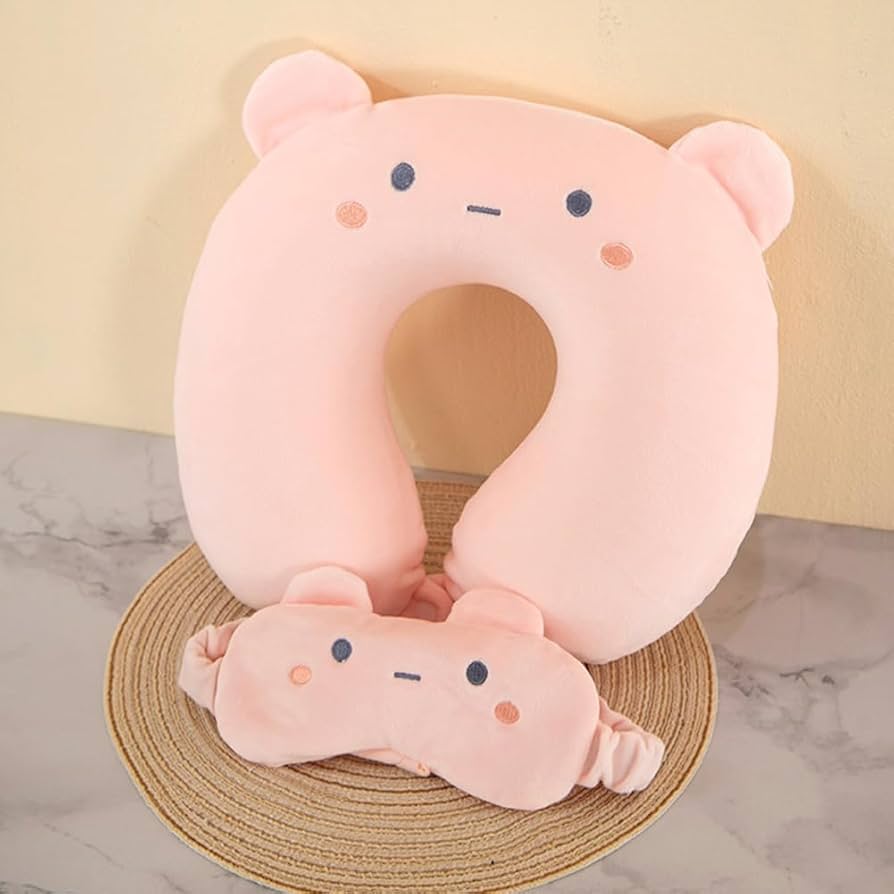 Problems Solved kids travel pillow with sleep eye mask, soft memory foam neck pillow designed for comfortable travel for children.
