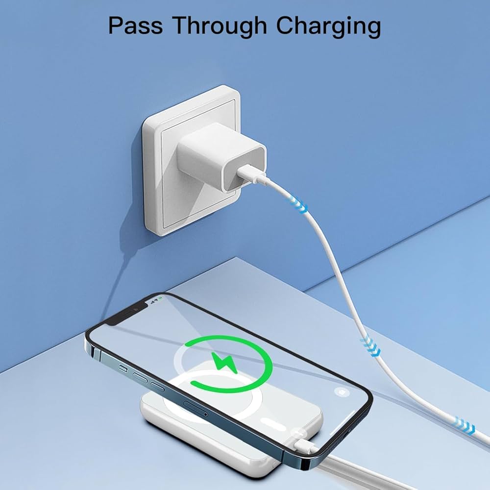 Wireless Magnetic Power Bank by Problems Solved with 5000mAh capacity, portable charger, MagSafe compatible, 15W fast charging.