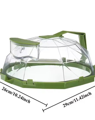 Clear Problems Solved microwave food cover with handle, splatter guard and water steamer for easy microwave food protection.