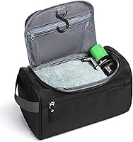 Problems Solved hanging waterproof toiletry bag with multiple compartments for travel and bathroom storage.