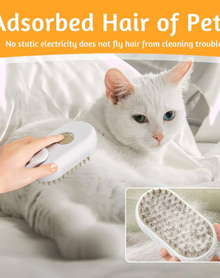 Rechargeable 3-in-1 multifunctional cat grooming brush by Problems Solved with ergonomic handle and brush head for pet grooming.