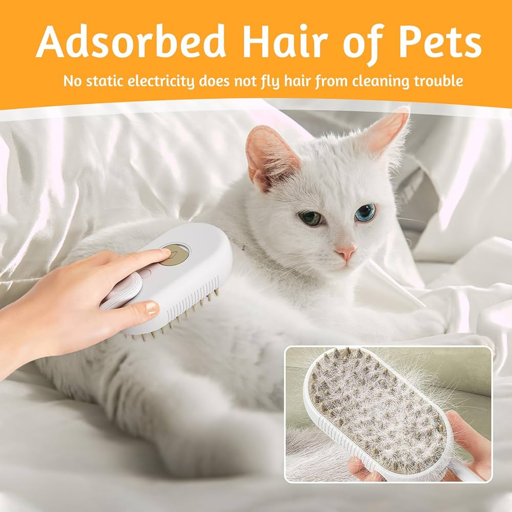 Rechargeable 3-in-1 multifunctional cat grooming brush by Problems Solved with ergonomic handle and brush head for pet grooming.