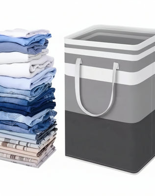 Extra large waterproof laundry hamper with extended handle by Problems Solved, foldable design, durable fabric, and spacious storage.