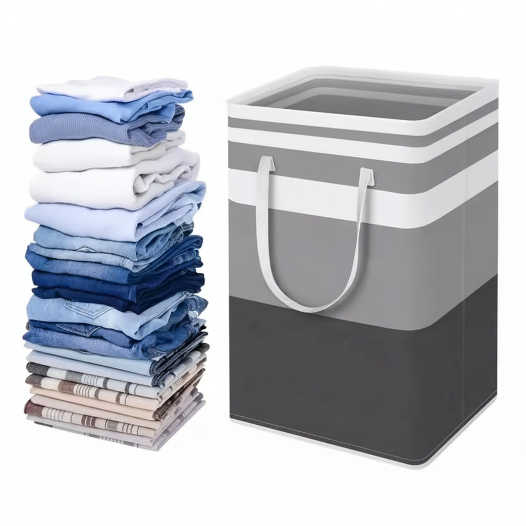 Extra large waterproof laundry hamper with extended handle by Problems Solved, foldable design, durable fabric, and spacious storage.