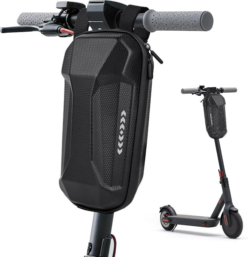 Waterproof 3L electric scooter bag by Problems Solved, showing a compact, durable storage bag attached to an electric scooter.