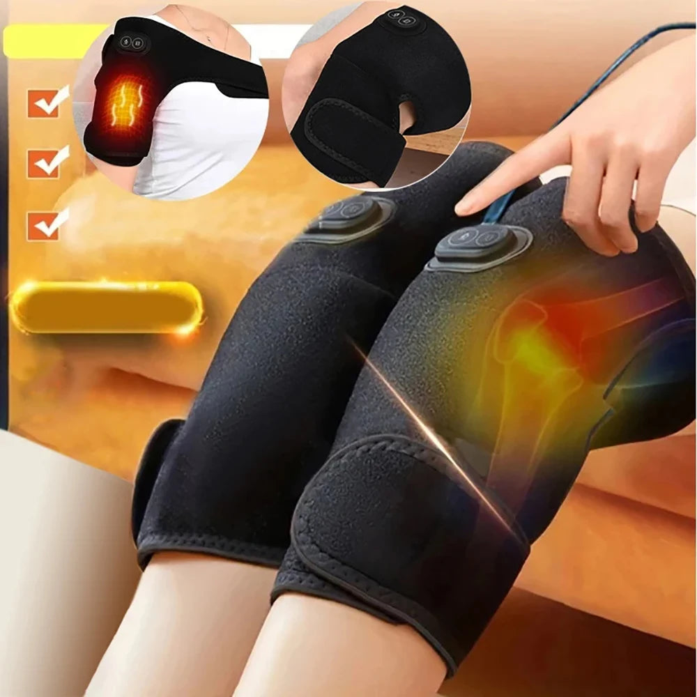 Heated Massage Brace for Shoulder & Knee - USB Rechargeable Support Strap with 3 Heat & Vibration Levels - Problems Solved