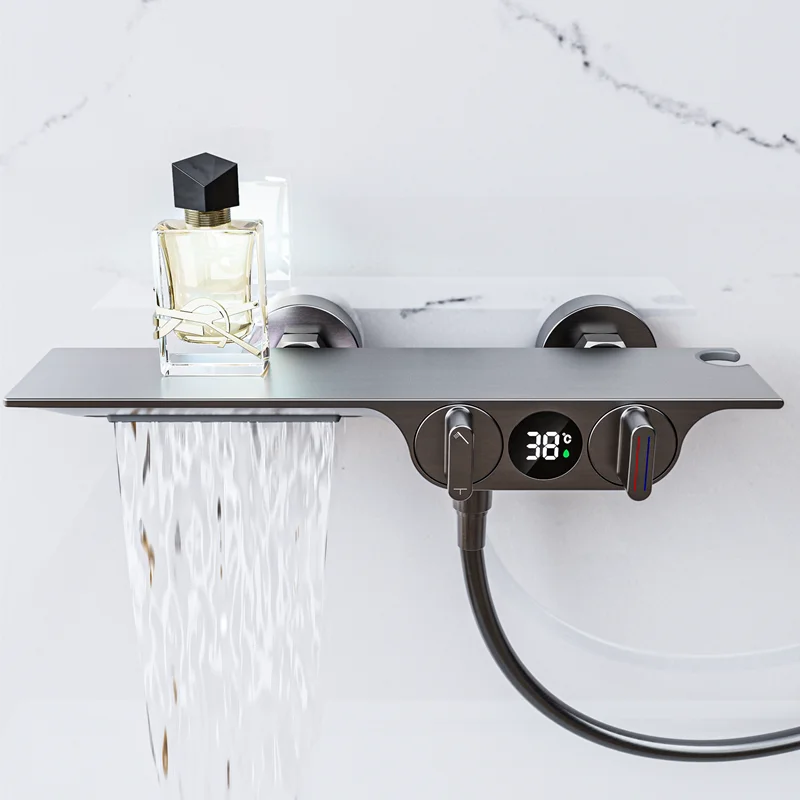 Bathroom Gray Bathtub Faucet Set Wall Mounted Brass Digital - Problems Solved