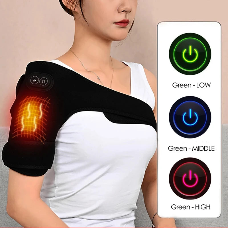 Heated Massage Brace for Shoulder & Knee - USB Rechargeable Support Strap with 3 Heat & Vibration Levels - Problems Solved