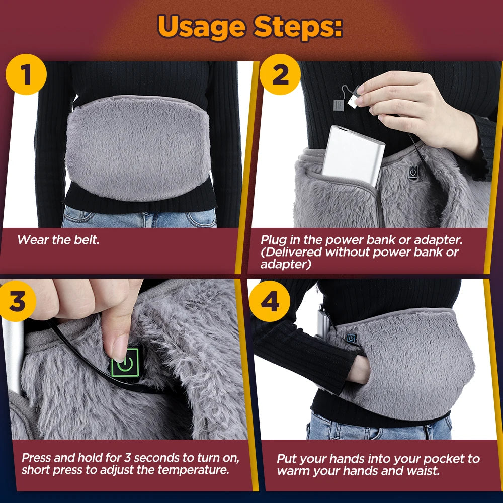 Electric Heating Abdomen Belt with Hand Warmer 3 Temp Levels Waist Warming Pad for Menstrual Relief Winter Health Care for Women - Problems Solved