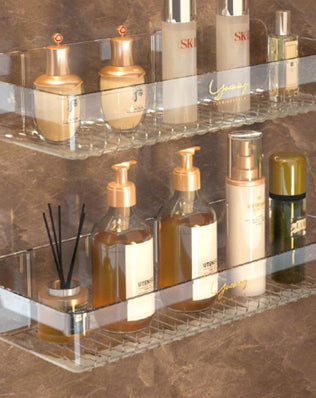 Bathroom White Shelf Rack Wall-mounted Washbasin No-punch Washroom Wall Mounted Cosmetic Storage Transparent Shelf Organiser - Problems Solved