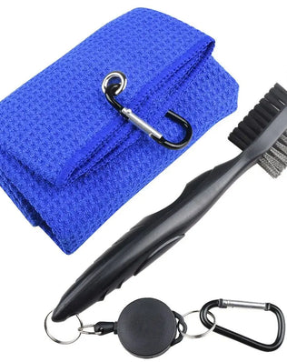 Cleaning Towel Golf Accessories Golf Towel and Brush Head Groove Cleaner Set Golf Double-sided Cleaning Brush Golf Cleaning Set - Problems Solved