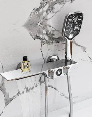 Bathroom Gray Bathtub Faucet Set Wall Mounted Brass Digital - Problems Solved