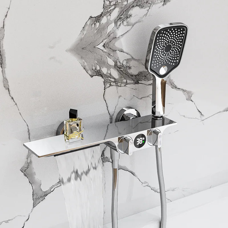 Bathroom Gray Bathtub Faucet Set Wall Mounted Brass Digital - Problems Solved