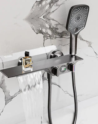 Bathroom Gray Bathtub Faucet Set Wall Mounted Brass Digital - Problems Solved