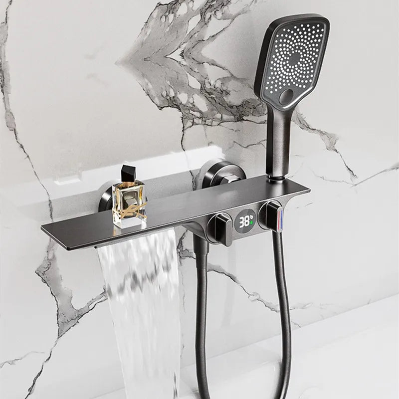 Bathroom Gray Bathtub Faucet Set Wall Mounted Brass Digital - Problems Solved