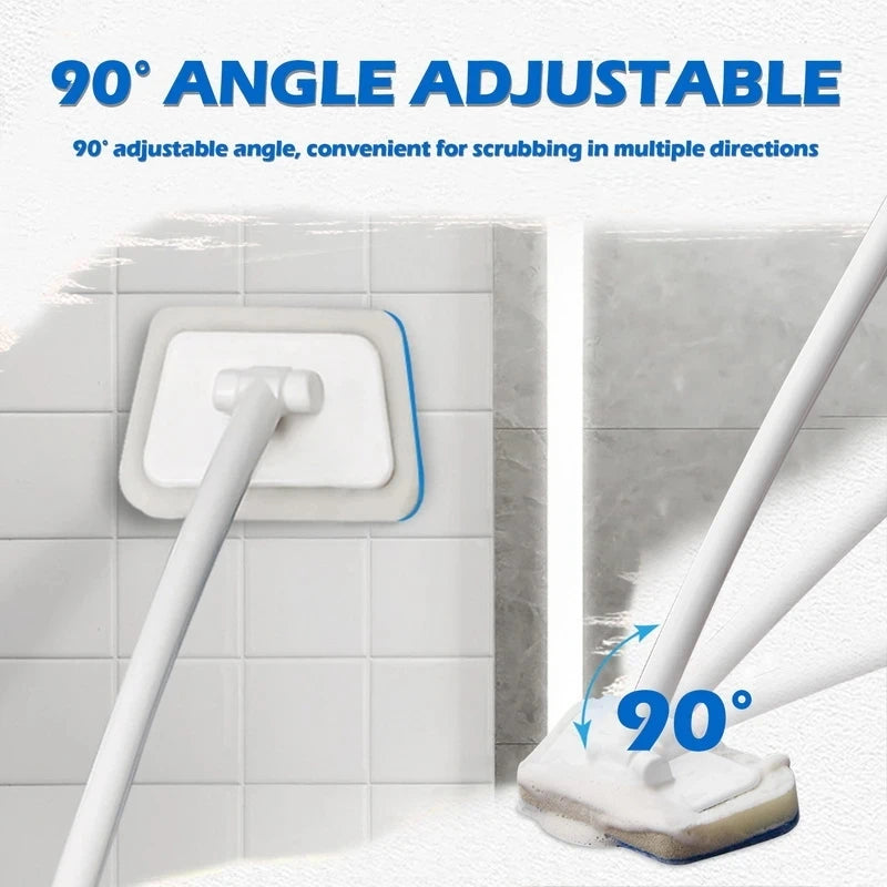 Problems Solved bathroom sponge cleaning brush with long handle, multi-functional tool for effective bathroom surface cleaning.