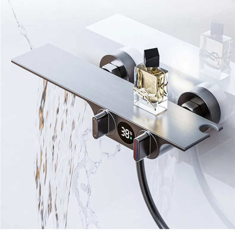 Bathroom Gray Bathtub Faucet Set Wall Mounted Brass Digital - Problems Solved