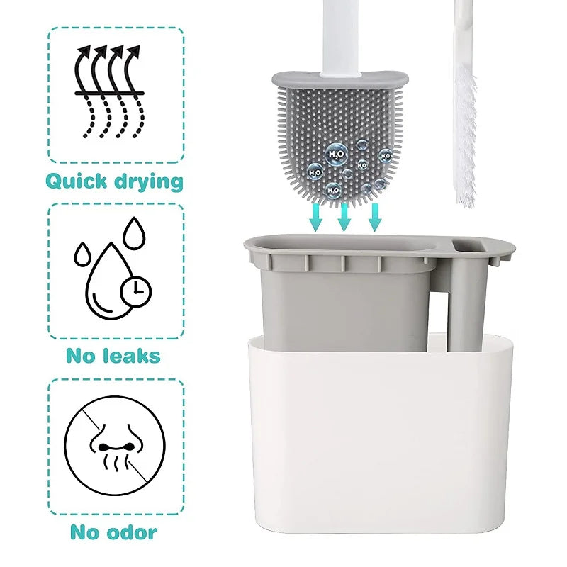 Wall Hanging Toilet Brush with Holder Long Handled Silicone Toilet Brush Soft Bristles WC Cleaning Brush Bathroom Accessories - Problems Solved